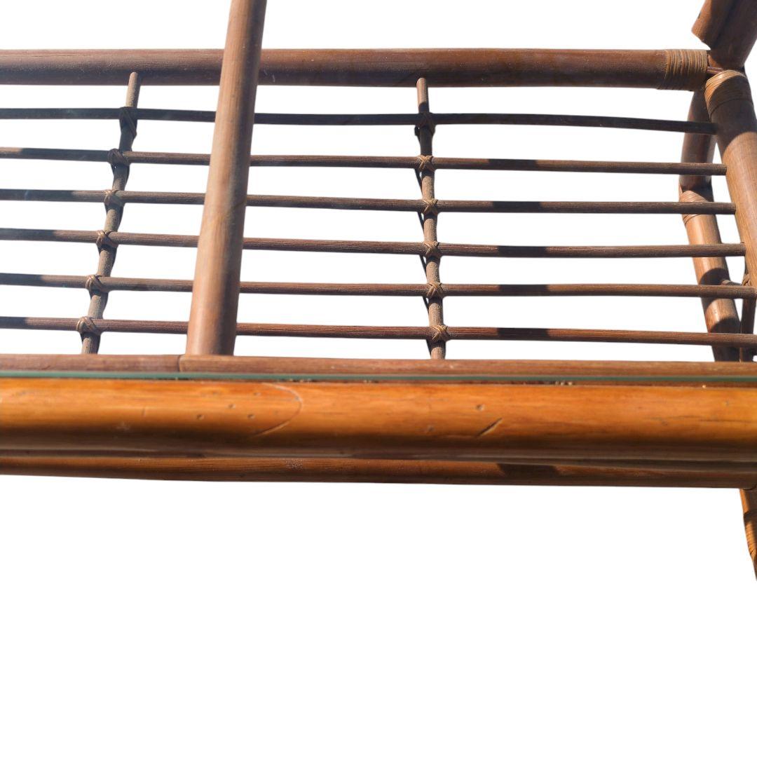 【ヴィンテージ】 ラタン 籐 ガラス テーブル 昭和レトロ