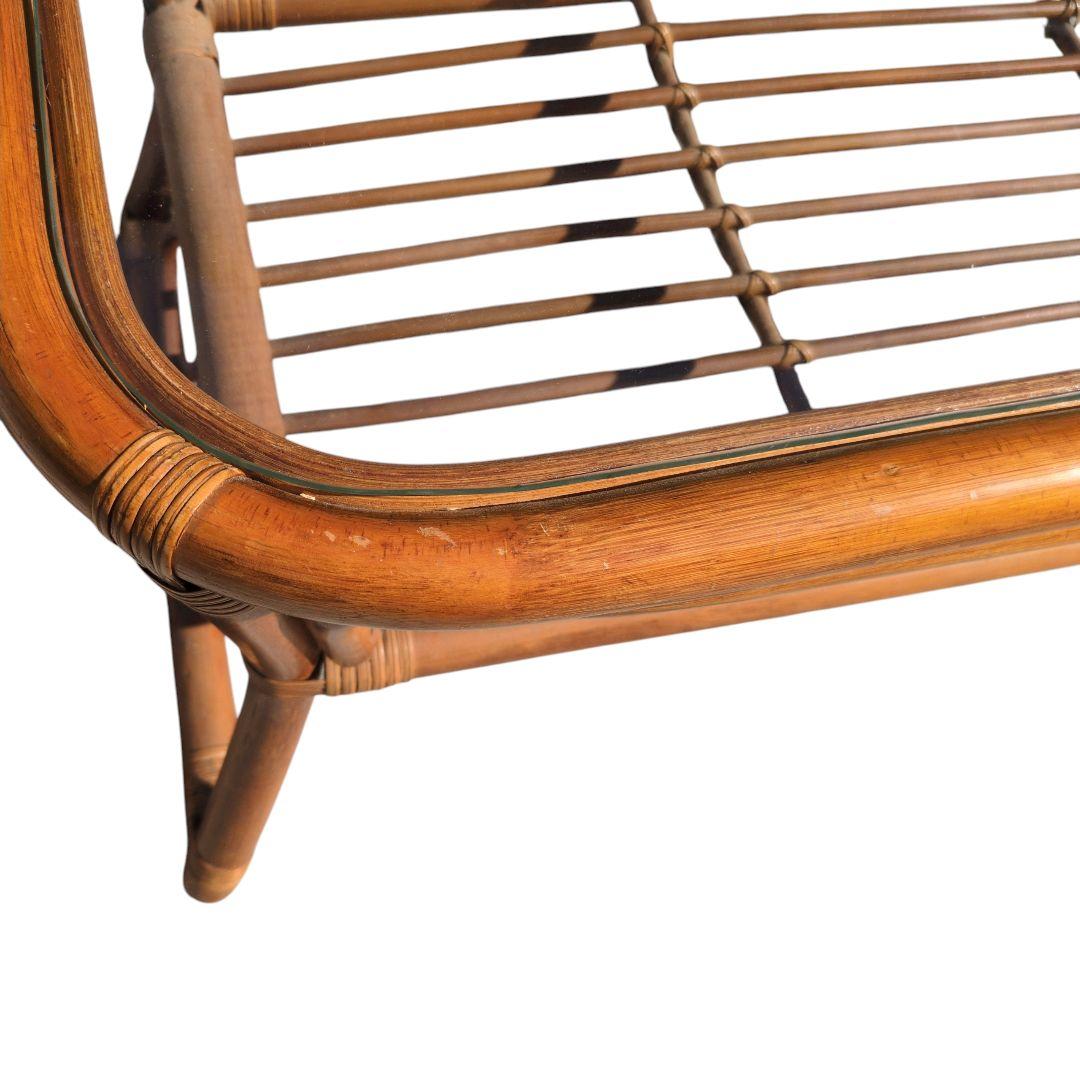 【ヴィンテージ】 ラタン 籐 ガラス テーブル 昭和レトロ