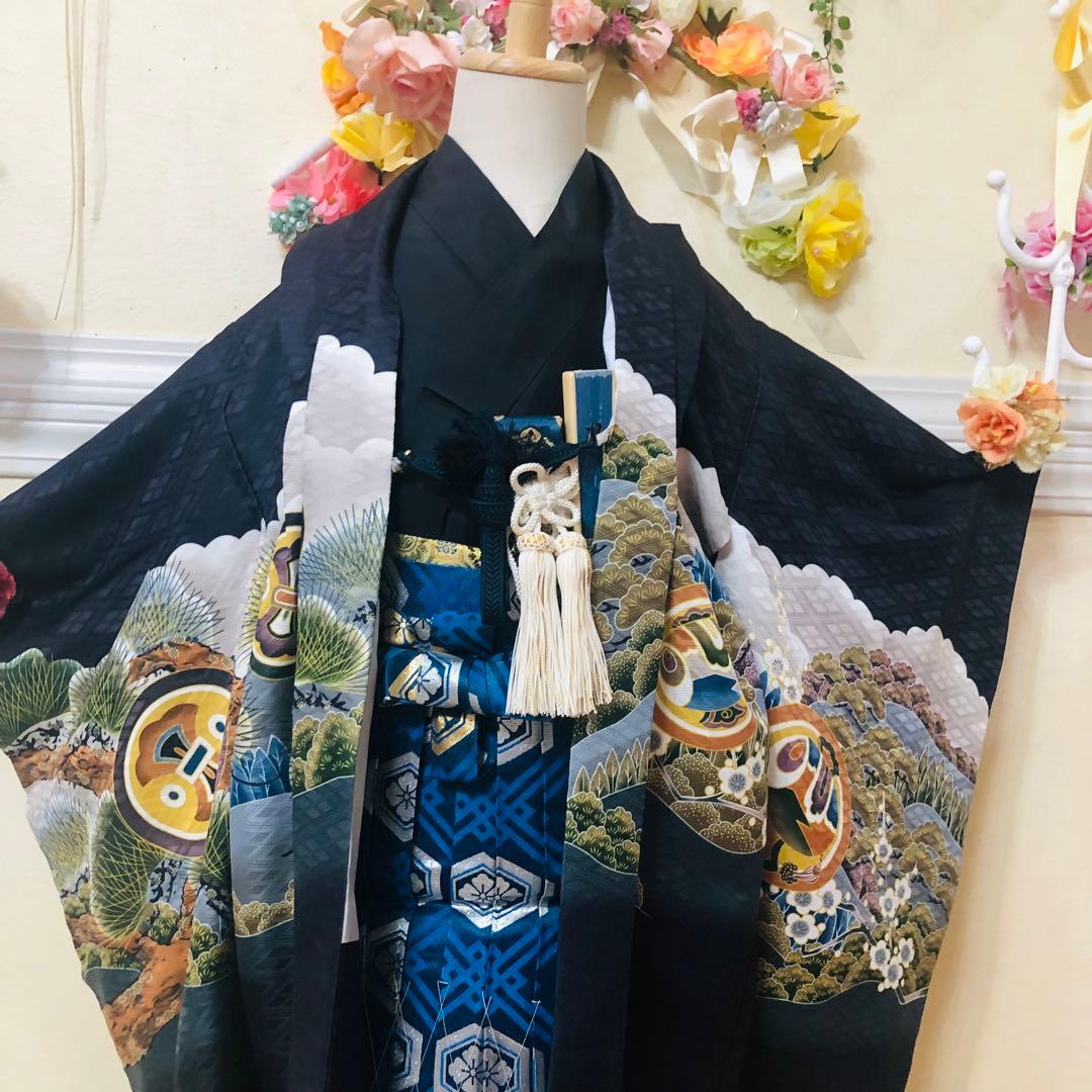 七五三五歳フルセット‼️黒地暈し⭐︎鷹凛々しい⭐︎金蘭袴煌びやか極めてる⭐︎逸品
