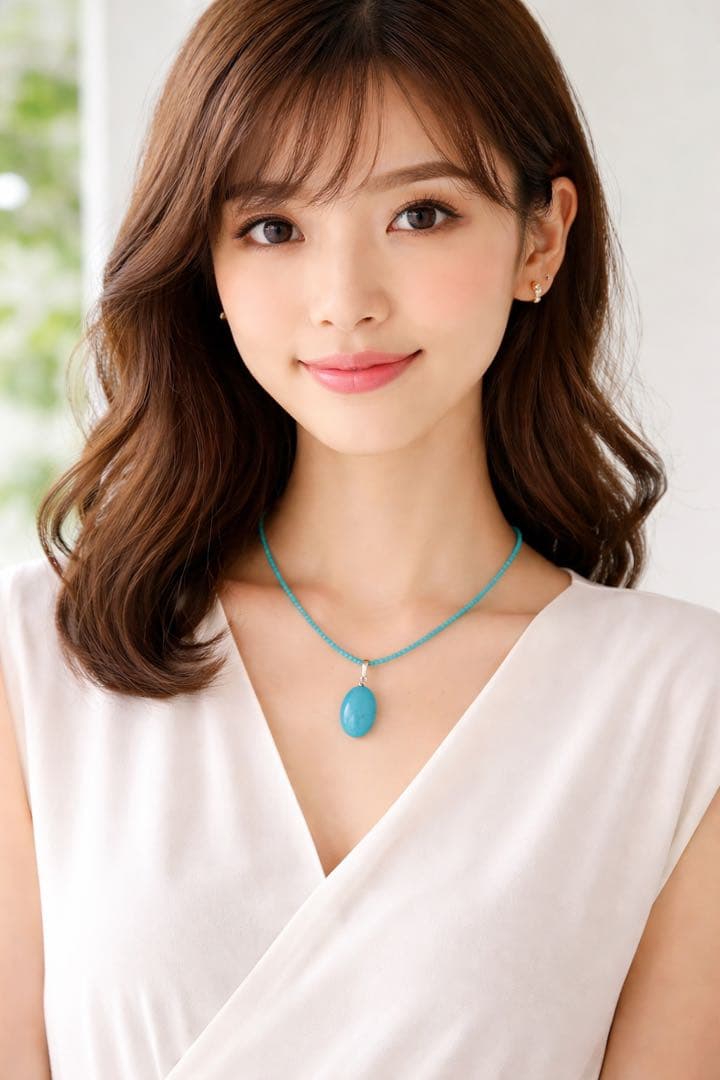 天然ターコイズペンダントターコイズネックレスNO25-2162