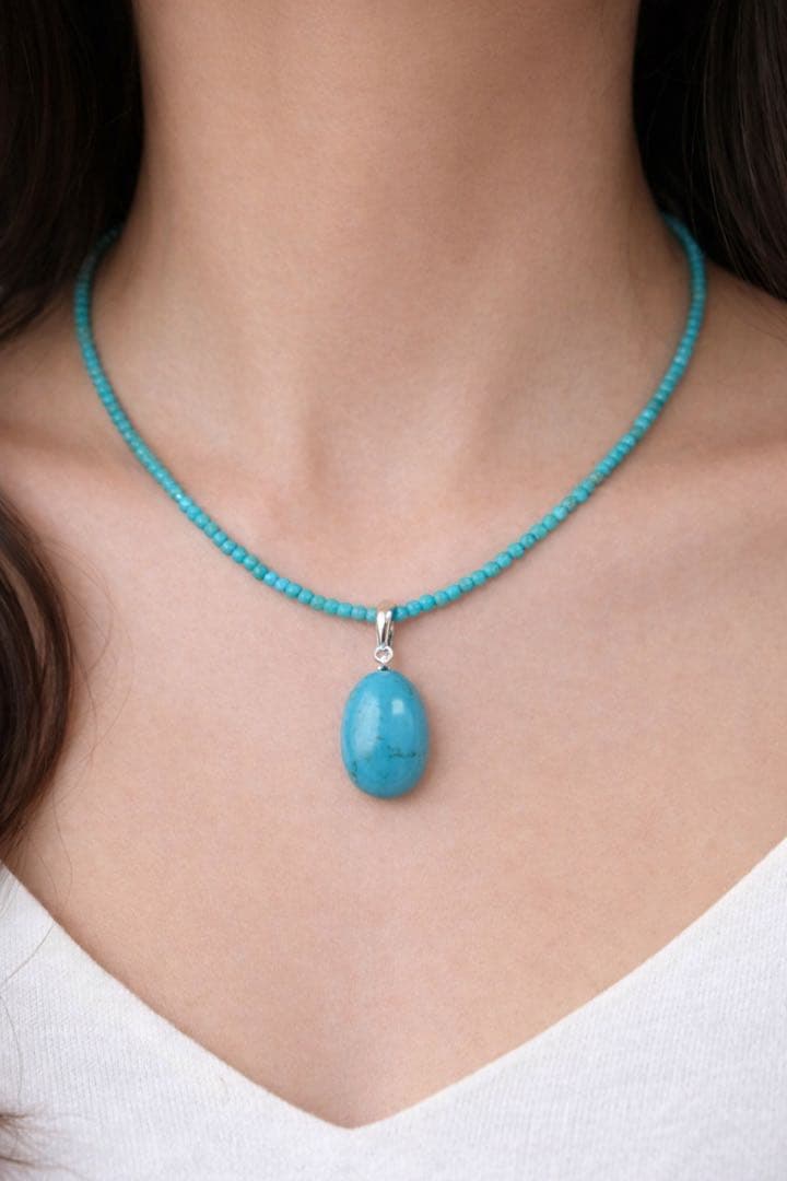 天然ターコイズペンダントターコイズネックレスNO25-2162