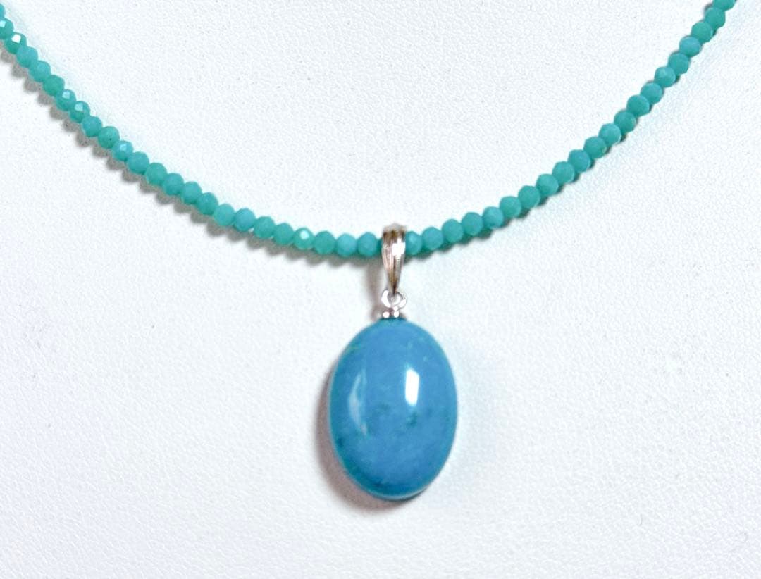 天然ターコイズペンダントターコイズネックレスNO25-2162