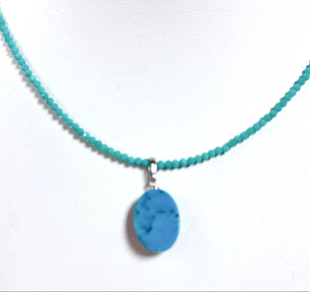 天然ターコイズペンダントターコイズネックレスNO25-2162