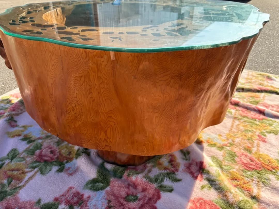 【希少】 屋久杉　センターテーブル　天然瘤　極上杢目　ガラス天板　厚さ30cm超