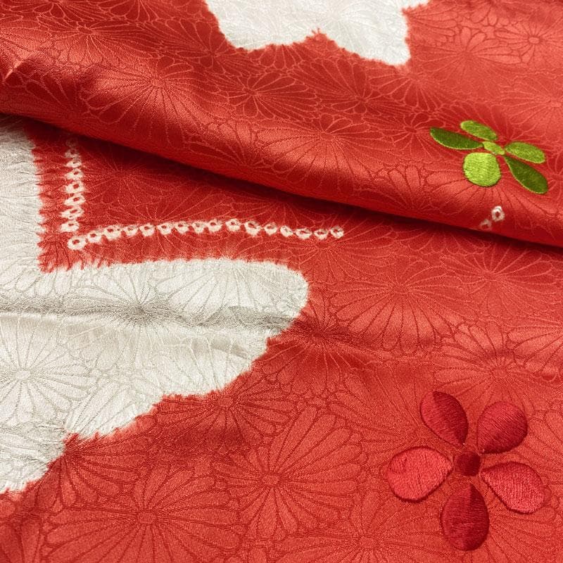 410ag15◎七五三 七歳 女児 着物&袋帯&長襦袢 部分絞り 刺繍◎美品