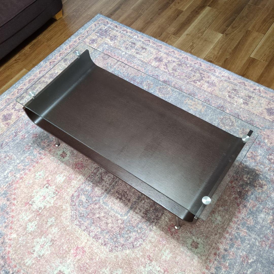 ダークブラウン ガラス天板 センターテーブル