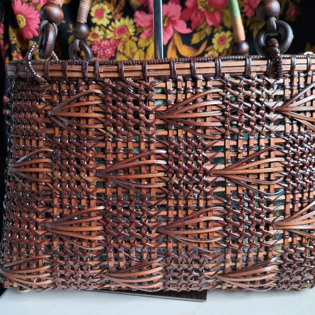 ハンドメイド作品 籐 かごバッグ ハンドバッグ