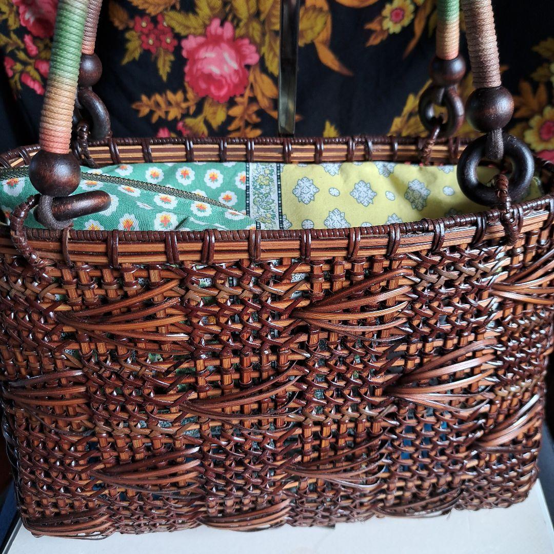 ハンドメイド作品 籐 かごバッグ ハンドバッグ