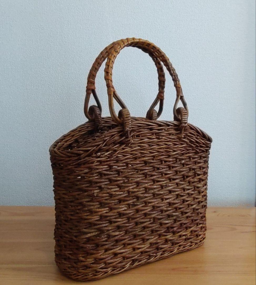 【美品】天然素材あけびブラウン編み込みトートバッグ