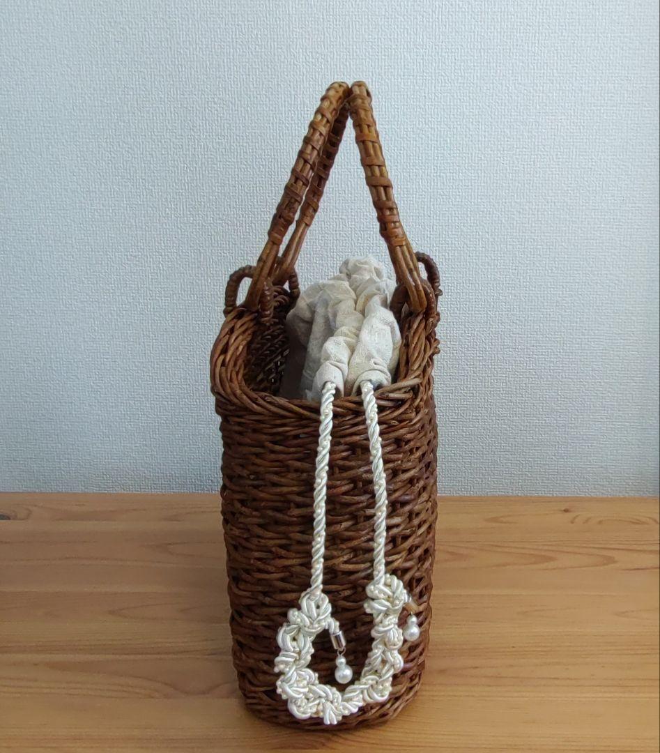 【美品】天然素材あけびブラウン編み込みトートバッグ