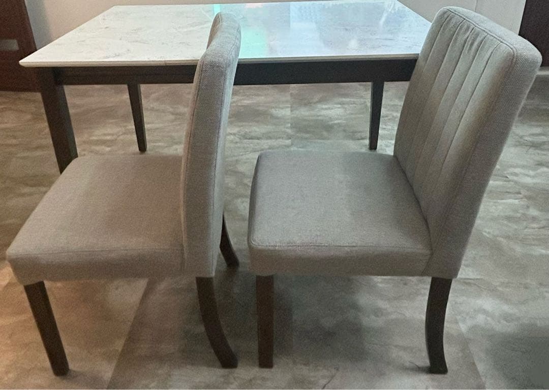 伸長式ダイニングテーブル3点セット 椅子2脚 大理石調 80/120×80H70