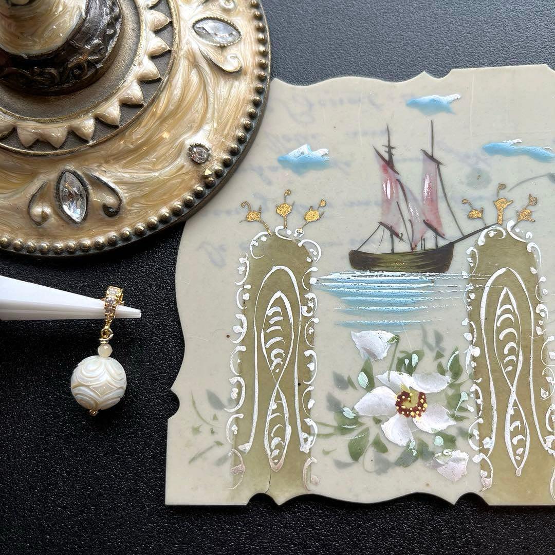 白蝶真珠フラワーカービング＊ペンダントトップ