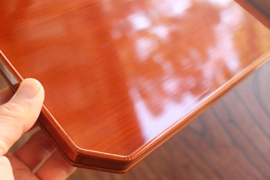 保管のみ！優美な拭き漆の映える小ぶり隅切四方膳（検飛騨春慶塗懐石膳