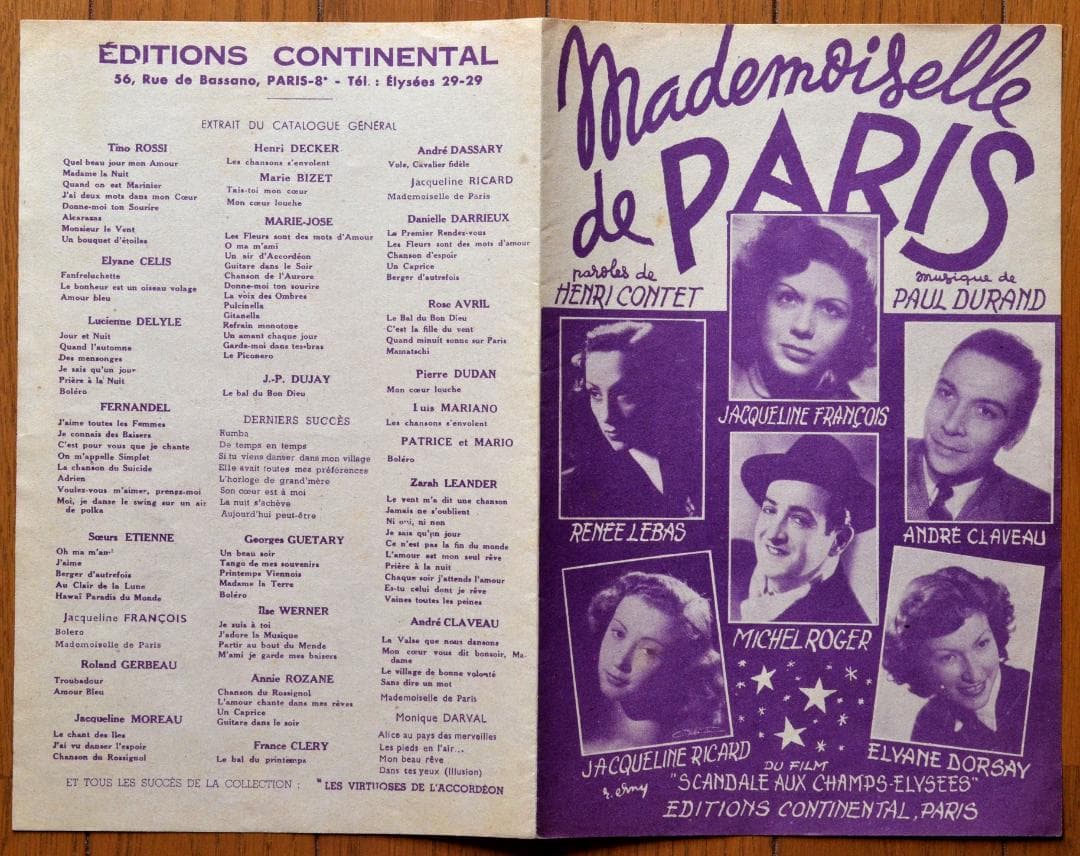 フランス シャンソン楽譜 パリのお嬢さん ジャクリーヌ・フランソワ