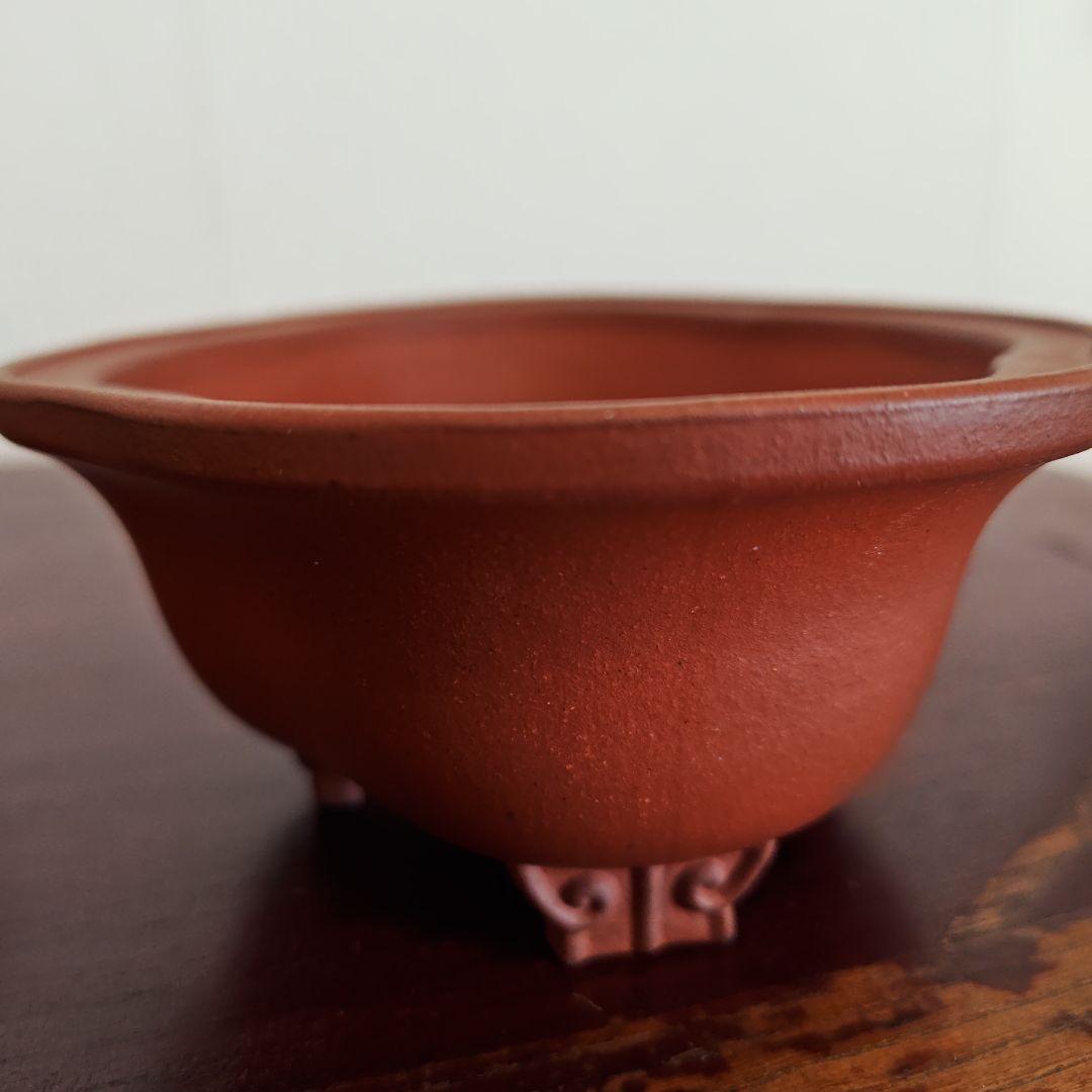 壱興　紅泥外縁雲足木瓜鉢
