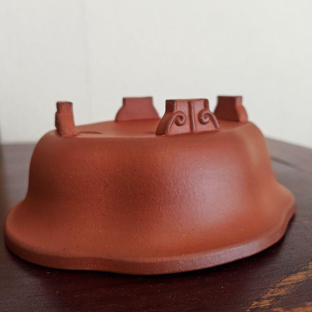 壱興　紅泥外縁雲足木瓜鉢