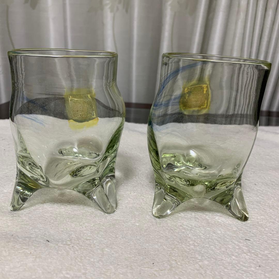 米原眞司　世界の現代ガラス工芸作家　足付きペアグラス　希少！ロックグラス　ワイン