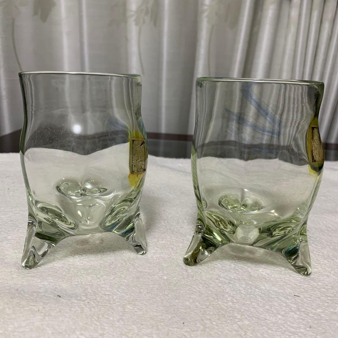 米原眞司　世界の現代ガラス工芸作家　足付きペアグラス　希少！ロックグラス　ワイン
