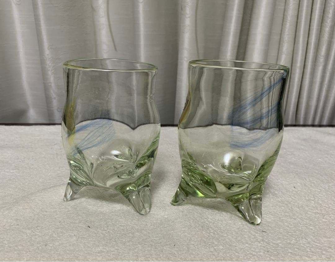 米原眞司　世界の現代ガラス工芸作家　足付きペアグラス　希少！ロックグラス　ワイン