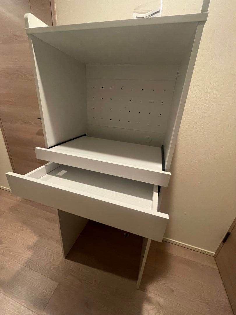 ホワイト 2段キッチンラック スライド棚付き