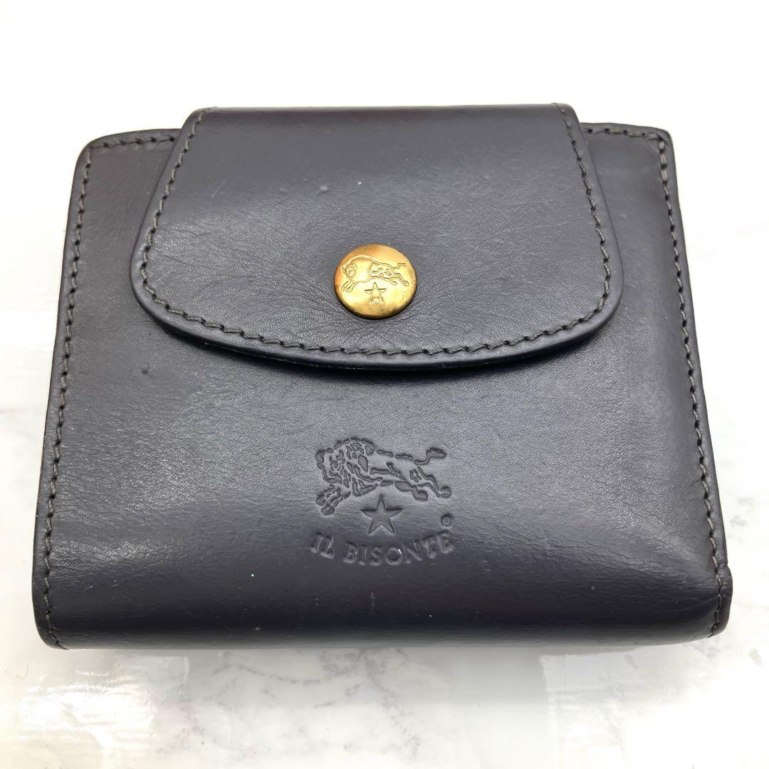 極美品】IL BISONTE 二つ折り財布 グレー レザー - メルカリ