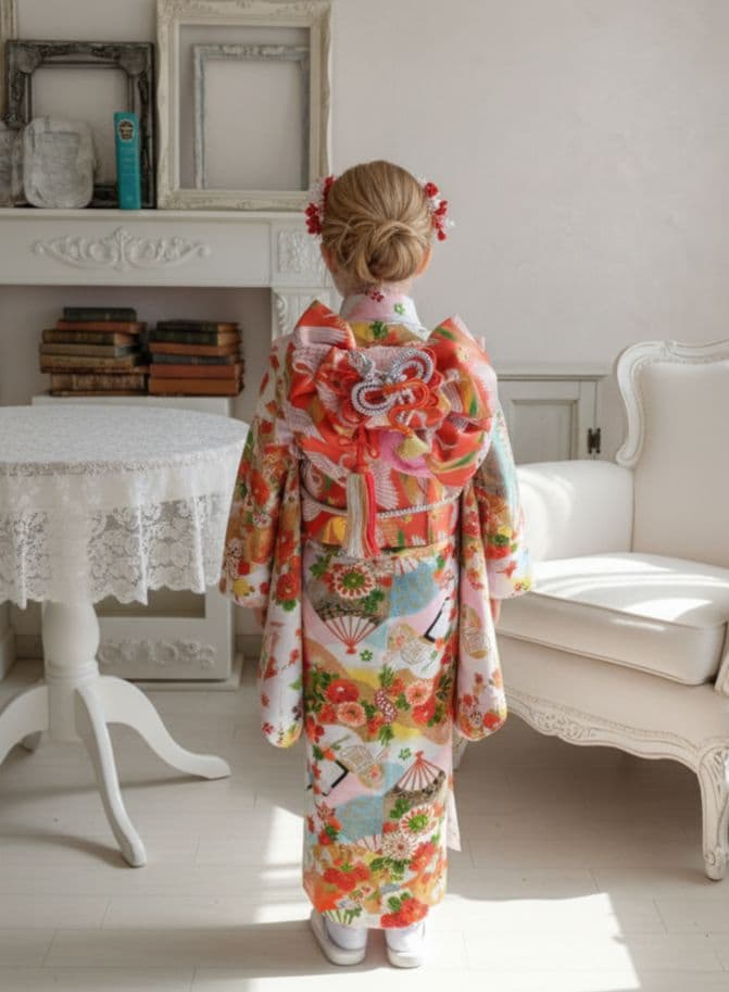 アンティーク白色系着物と作り帯