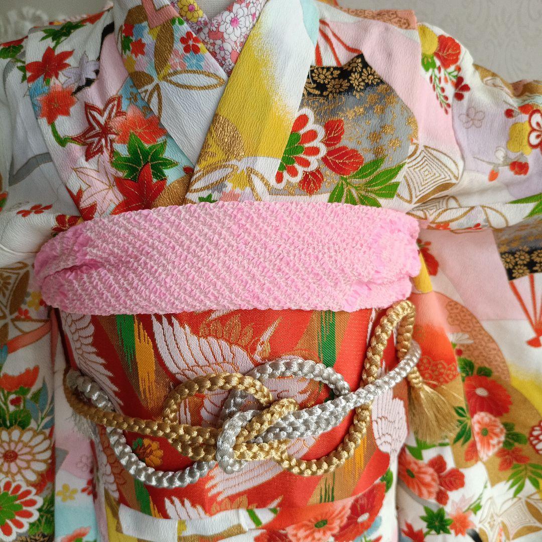 アンティーク白色系着物と作り帯