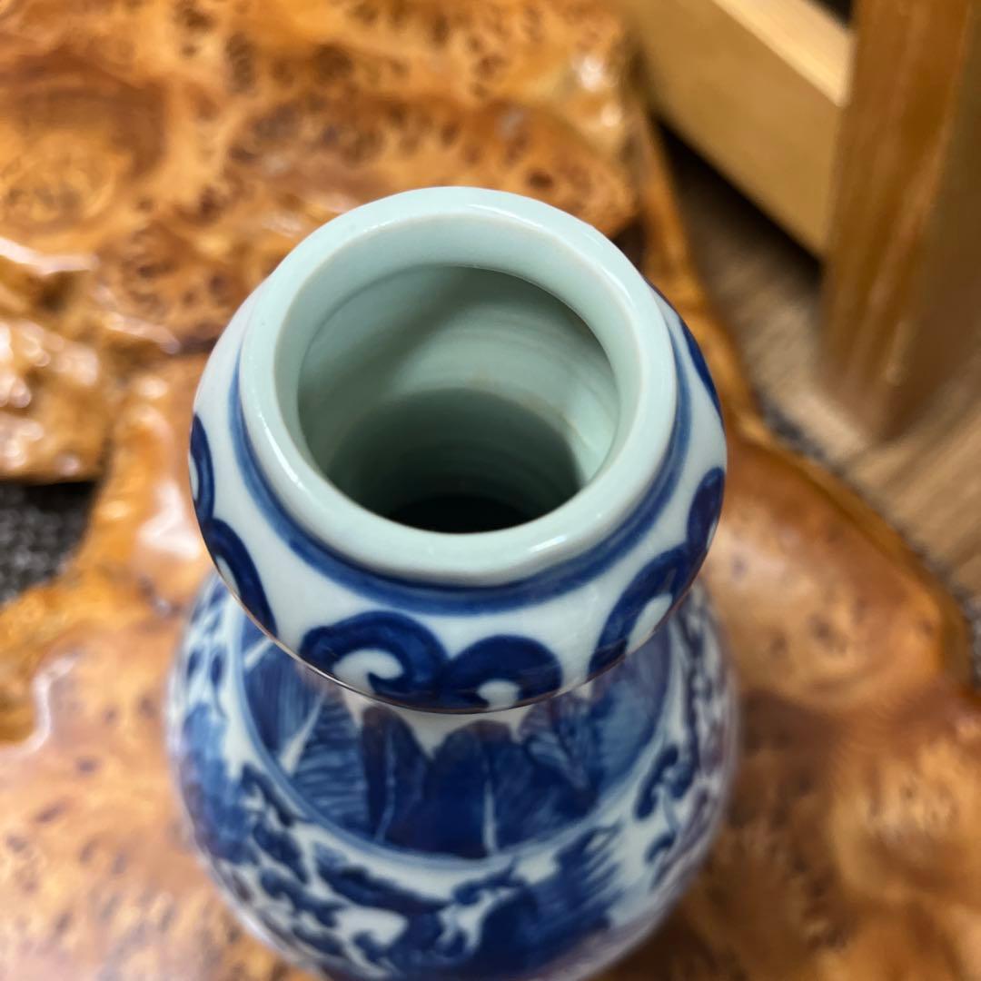 中国古美術 鳳凰 青と白が美しい陶器 大清康熙年製 花瓶 床の間などに