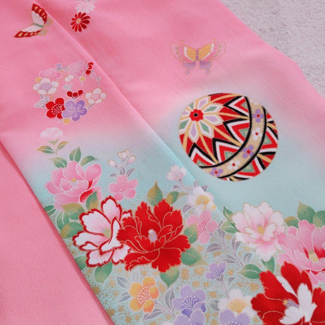 七五三 6歳 7歳 着物 作り帯 バッグ 草履 小物セット ピンク 水色系