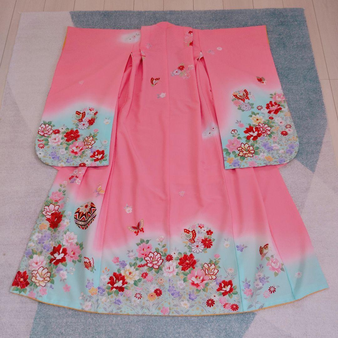 七五三 6歳 7歳 着物 作り帯 バッグ 草履 小物セット ピンク 水色系