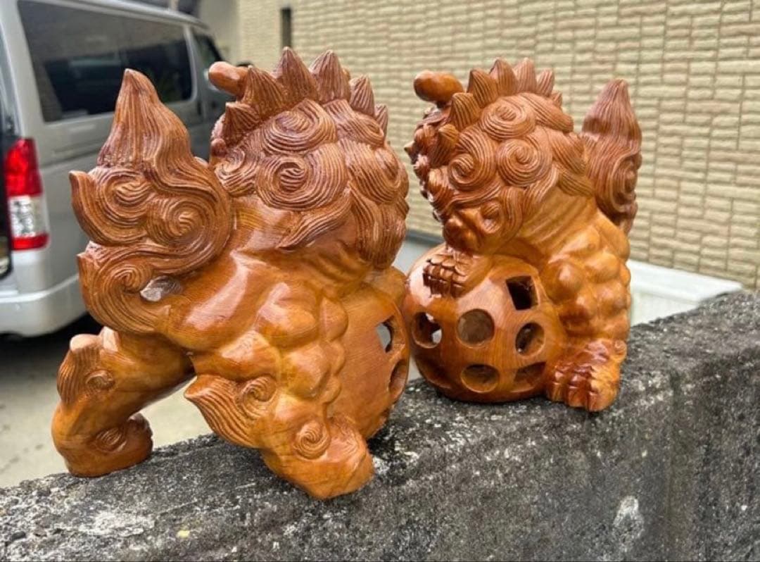 木製 獅子像 置物 レトロシーサー