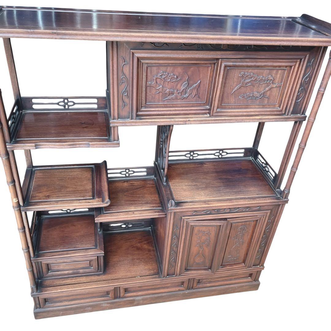 唐木 無垢材 高級 茶棚 花梨 茶箪笥 違い棚 総花梨 飾り棚