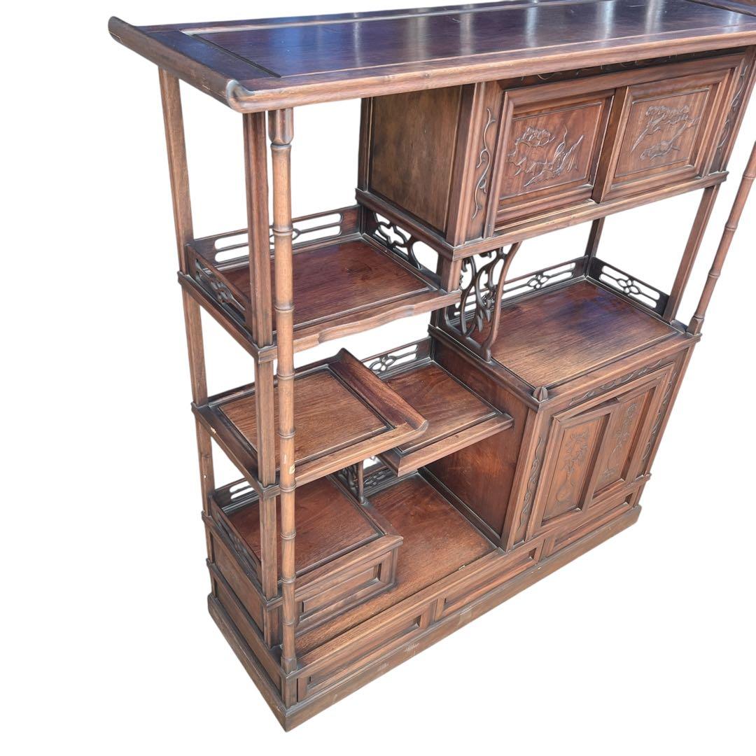 唐木 無垢材 高級 茶棚 花梨 茶箪笥 違い棚 総花梨 飾り棚