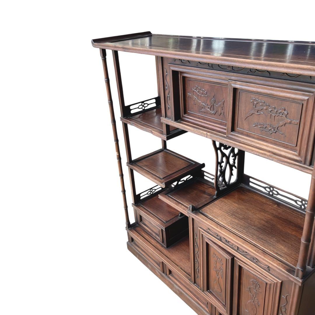 唐木 無垢材 高級 茶棚 花梨 茶箪笥 違い棚 総花梨 飾り棚