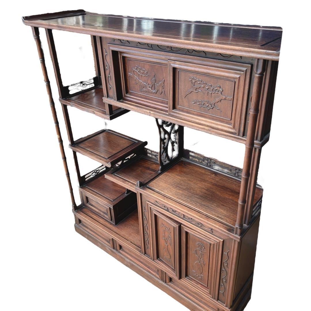 唐木 無垢材 高級 茶棚 花梨 茶箪笥 違い棚 総花梨 飾り棚