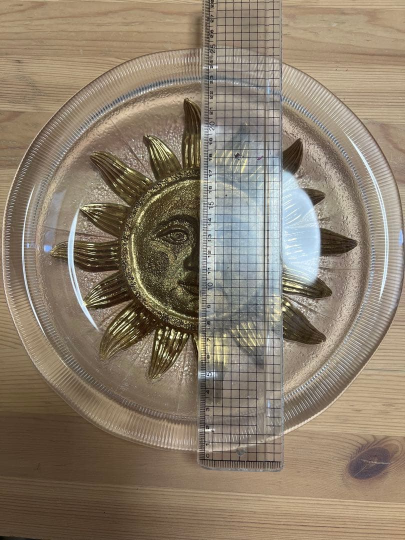 ガラス 太陽 大皿　顔　金　ゴージャス　ゴールド　レア　骨董　希少　洋皿