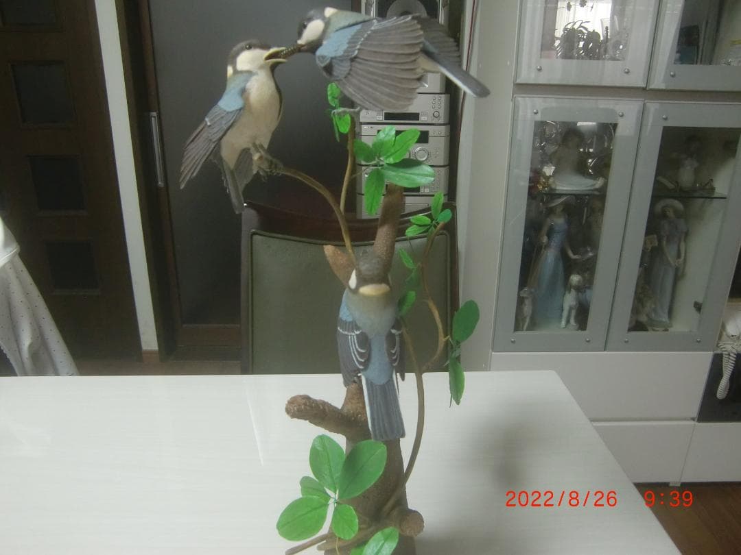 シジュウカラ バードカービング 野鳥彫刻 木彫 美術品 インテリアN40