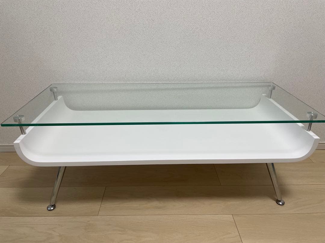 ガラス天板ローテーブル　ホワイト