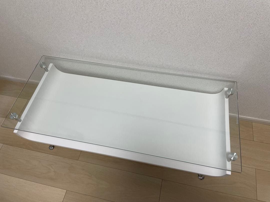 ガラス天板ローテーブル　ホワイト