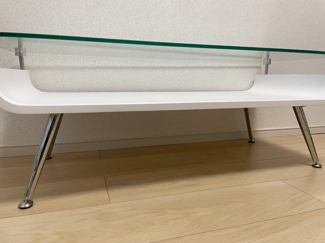 ガラス天板ローテーブル　ホワイト
