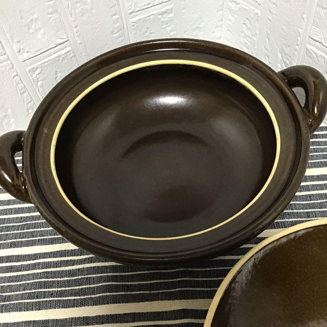 長谷園　伊賀物　伊賀焼　陶器製 丸型 土鍋 茶色