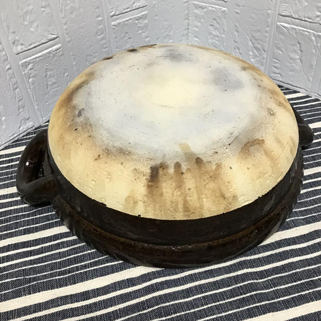 長谷園　伊賀物　伊賀焼　陶器製 丸型 土鍋 茶色