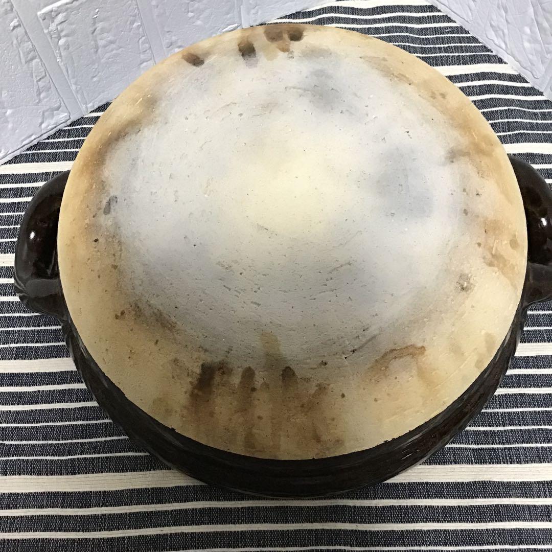 長谷園　伊賀物　伊賀焼　陶器製 丸型 土鍋 茶色