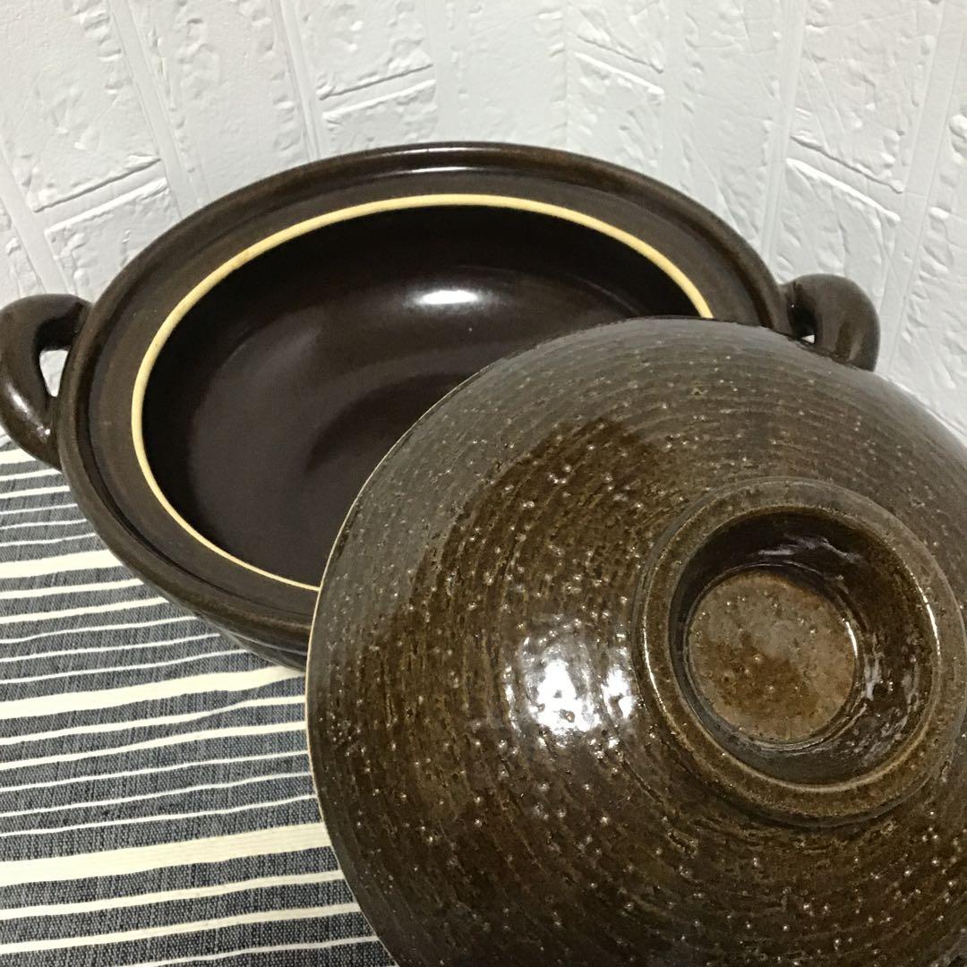 長谷園　伊賀物　伊賀焼　陶器製 丸型 土鍋 茶色