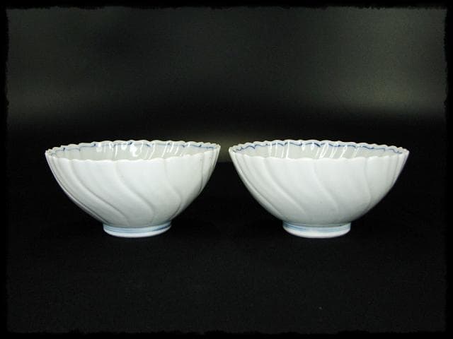 鳳樹軒 高島 文平 染付 稜花 花弁 向付 白磁 茶道具 懐石 器物 d41