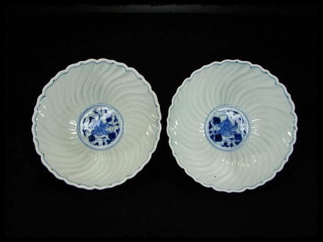 鳳樹軒 高島 文平 染付 稜花 花弁 向付 白磁 茶道具 懐石 器物 d41