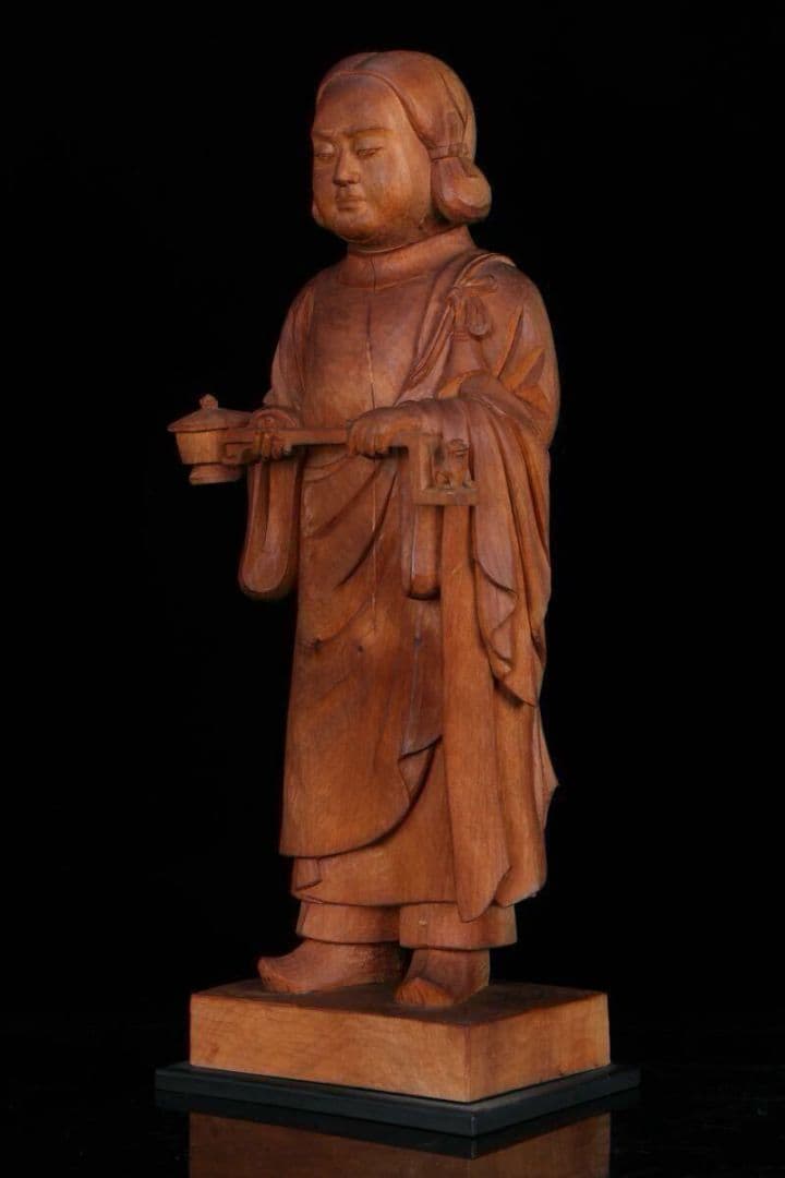 木彫 聖徳太子 孝養太子像 細密彫刻 ガラスケース付 高さ39cm 木造 彫刻像