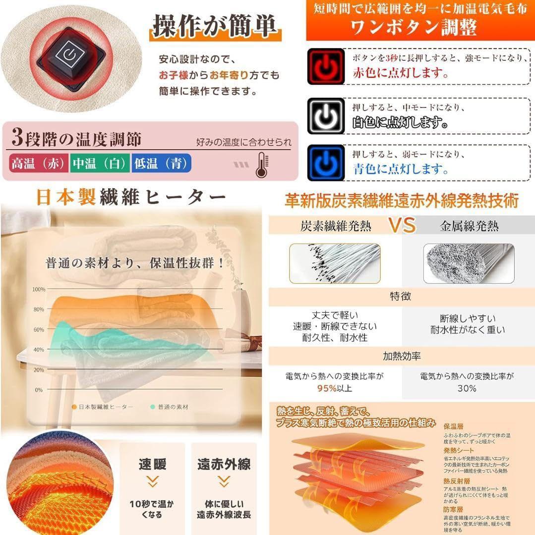 USB式肩掛け 電気毛布 速暖 電気ひざ掛け 180×130cm