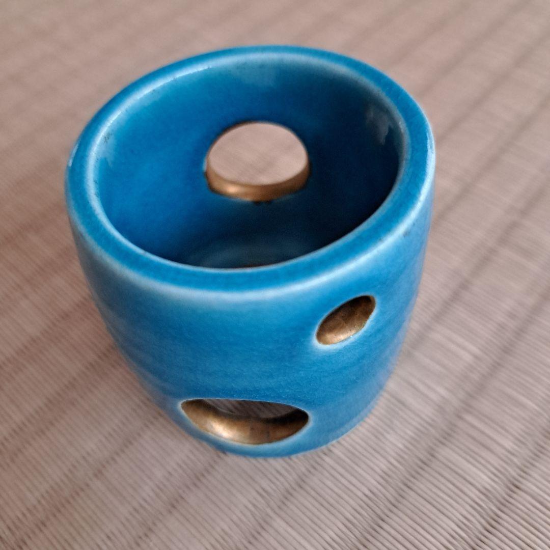 茶道 茶道具 蓋置 加賀瑞山造 水玉透 土耳古 トルコ ターコイズブルー