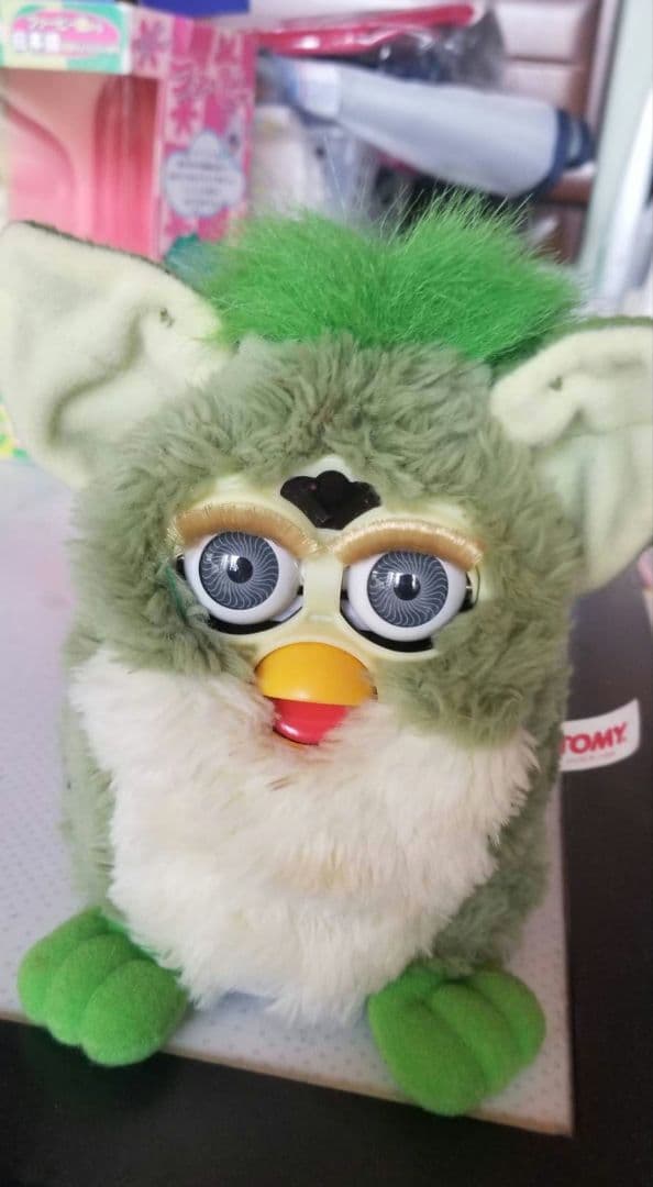 ファービー初代緑グリーン作動確認済み箱あり初期タカラトミー抹茶色